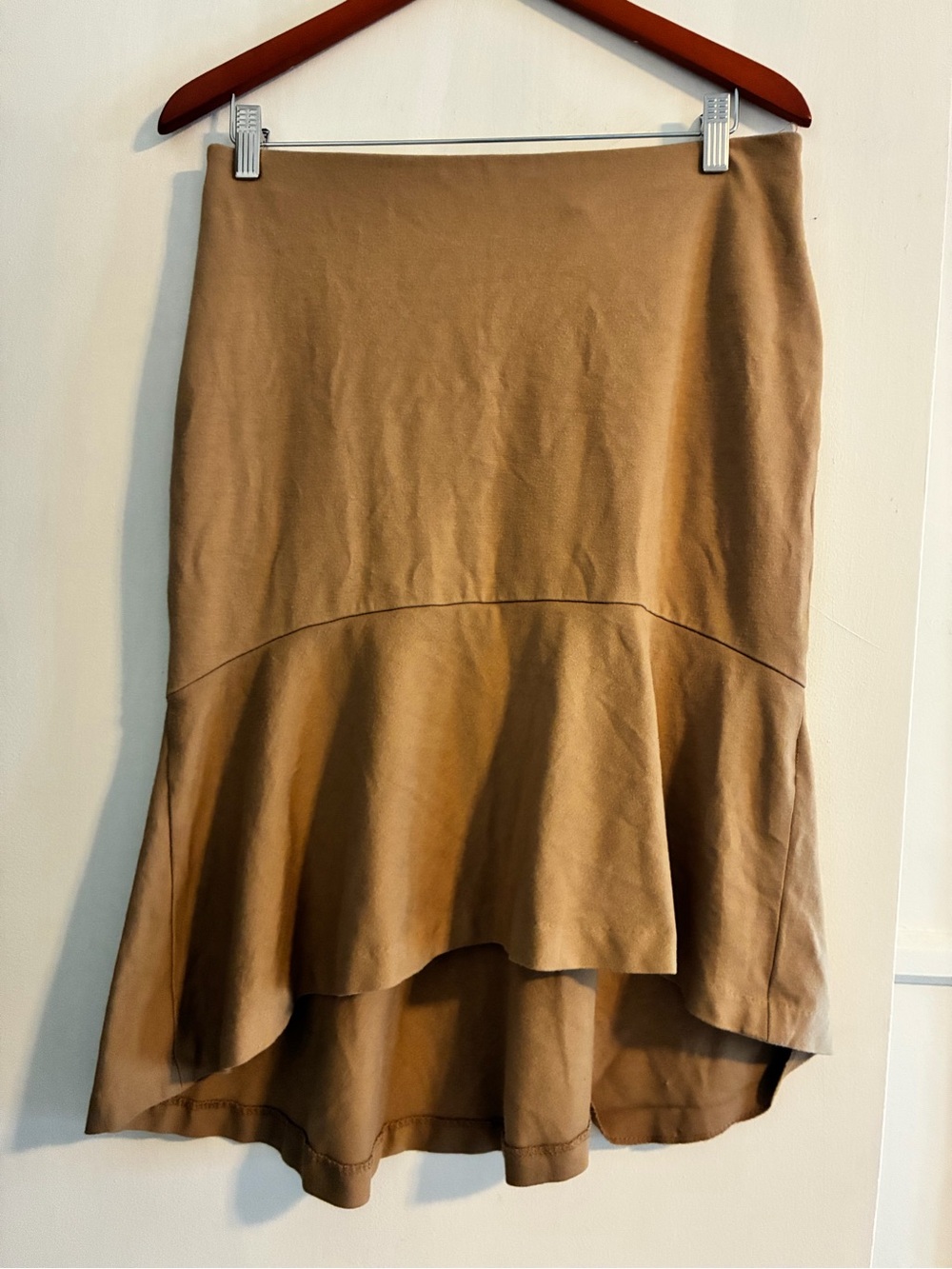Carmen Marc Valvo Tan High-Low Flounce Skirt
